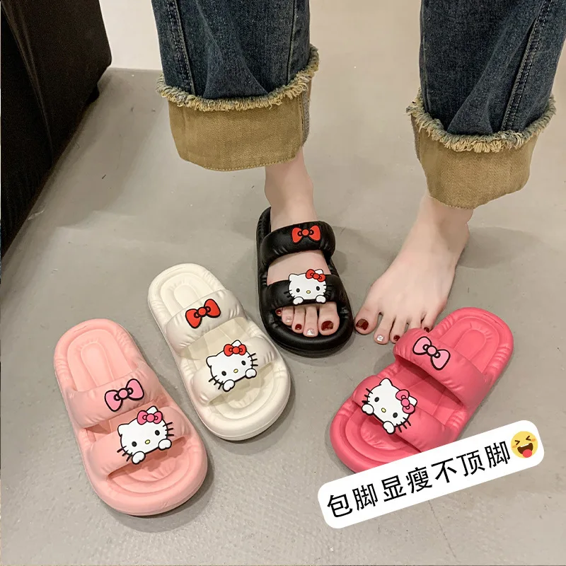 Kawaii Slippers Hello Kitty Black Red White Kuromi Slippers Kawaii Women's Indoor Slippers Comzy Anti-Slip House Flat Slippers