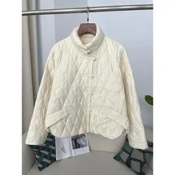 Chinese Style Buckle Fashion 2024 Autumn Winter Thickened Down Jacket Women Casual Loose Warm Jacket 50% White Duck Down