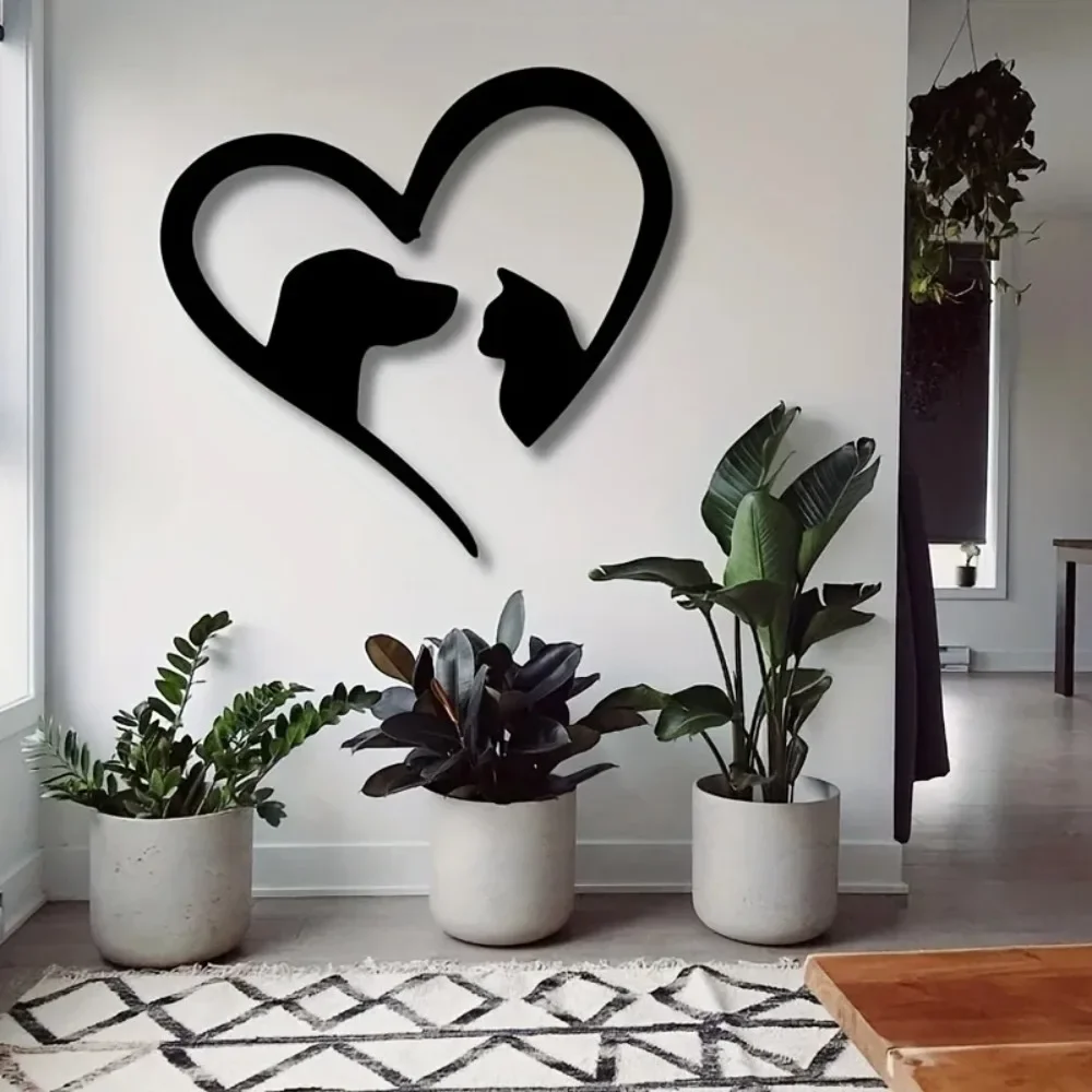 Heart Shaped Paw Personalized Pet Metal Wall Decor Cat Dog Art Indoor Outdoor Home Decoration Unique Gift