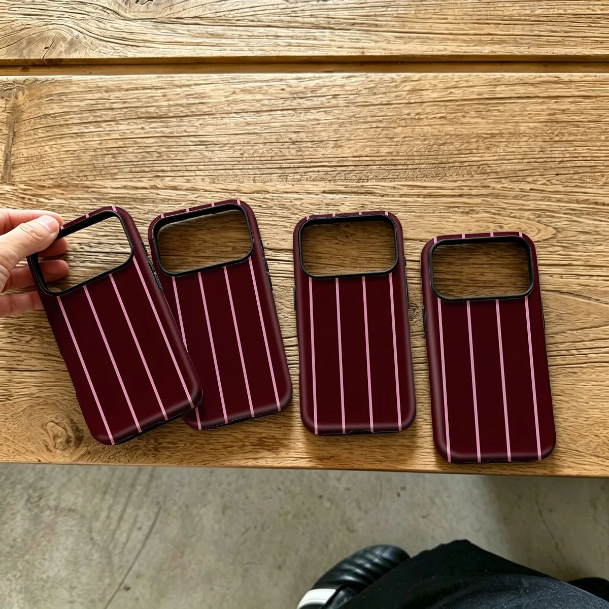 Burgundy Pink Thin Stripes Shock-Absorption Phone Case For Samsung Galaxy S26 S25 Ultra S24 S23 Plus 2-in-1 Protective Cover