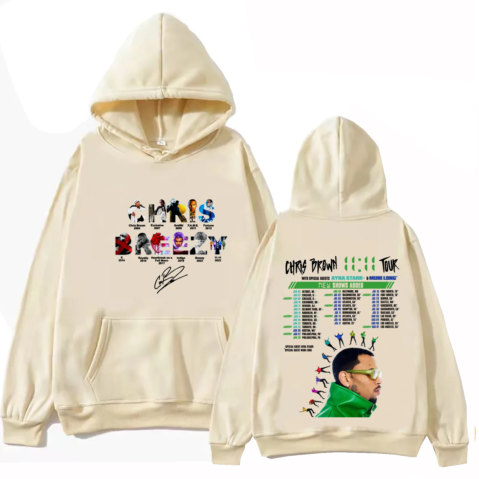 Chris Brown The 11:11 Tour 2024 Hoodie Tops Long Sleeve Regular Sweatshirt Music Fans Gift Spring Summer Casual