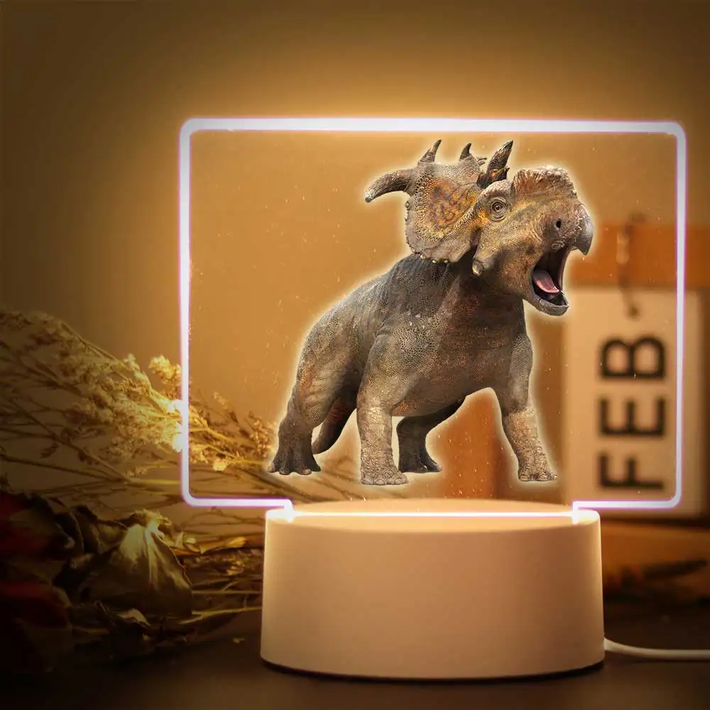 Acrílico LED Night Light com USB, dinossauros carnívoros, atmosfera Desk Lamp, beleza, 1 pc