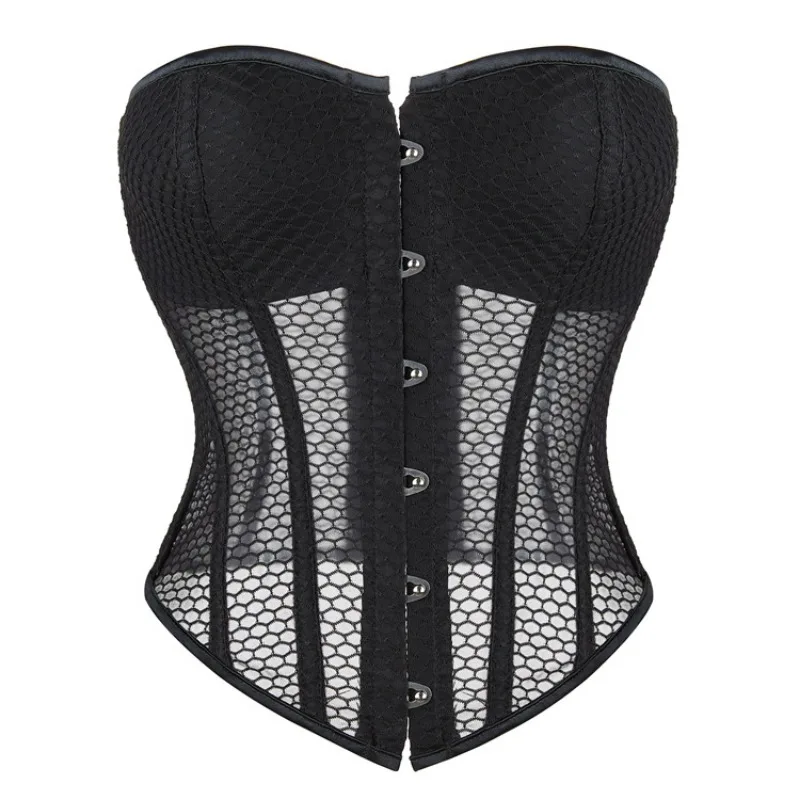 Corsets and Bustiers Tops Mesh Breathable Lingerie Sexy Woman Push Up Corselet Plus Size Overbust Lace Up korsett