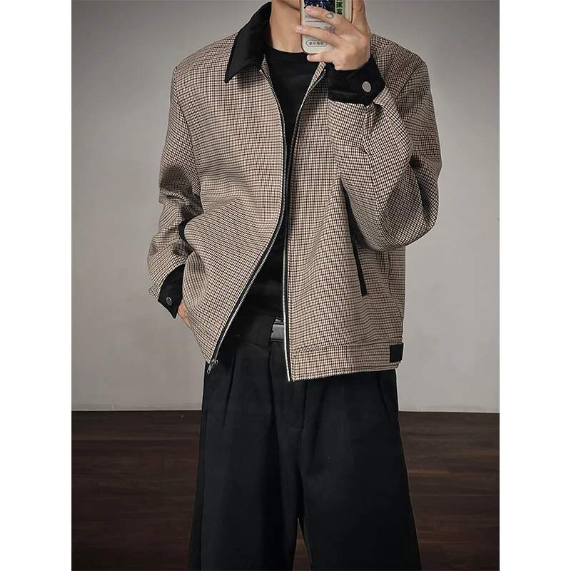 Осенняя клетчатая куртка, мужская модная повседневная куртка в стиле ретро, мужская уличная одежда, корейская свободная короткая куртка, мужская куртка-бомбер M-2XL