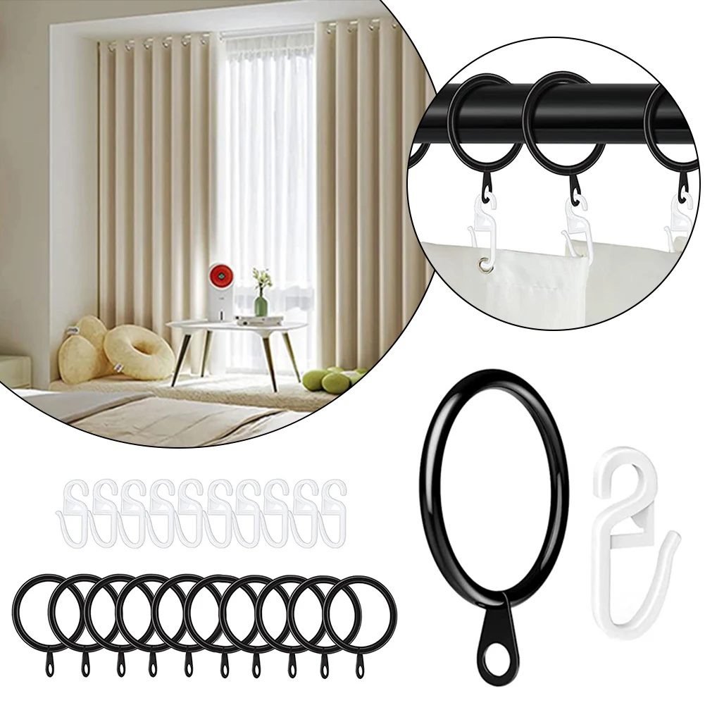 Metal Curtain Rings Hanging Hooks Replacement 10 Set For Curtains Rods Pole Voile Brand New High Quality Material