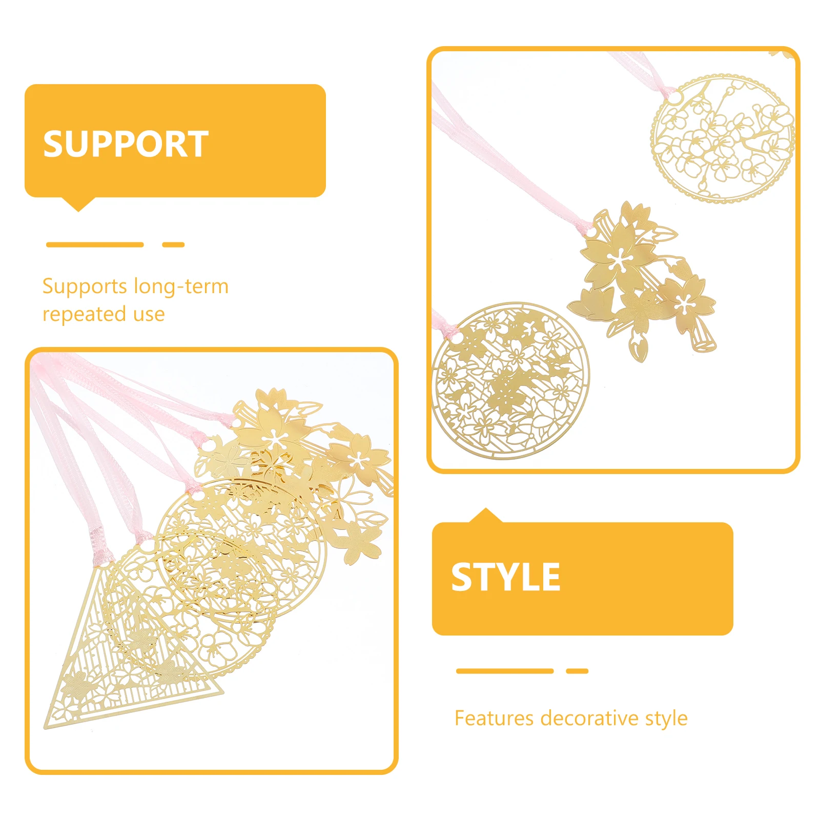 

Cherry Blossom Decor Bookmark Bookmarks Vintage Triangle Golden Hollow