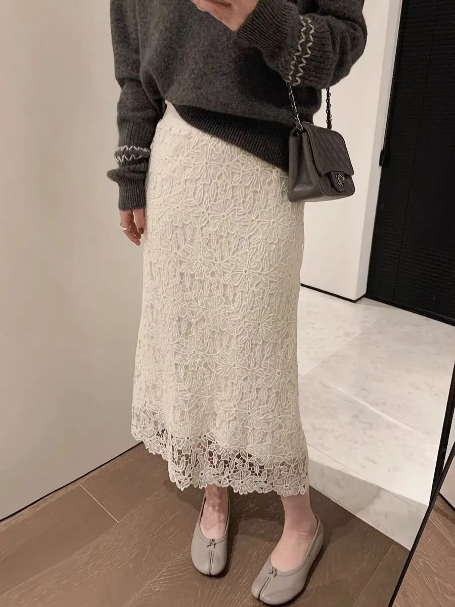 

2026 Spring and Summer Gentle Temperament Hollow Lace Skirt High Waist Slimming A Line Versatile New Style