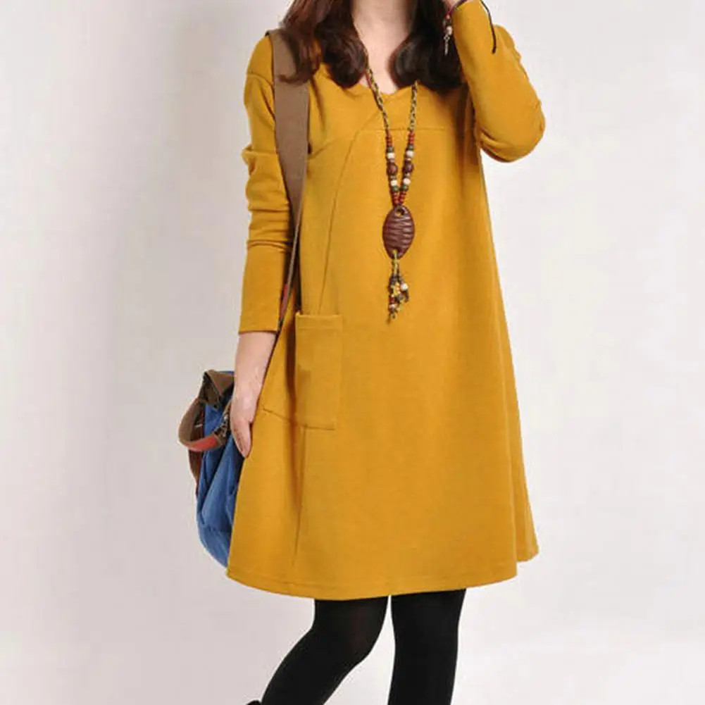 

Chic Spring Dress Mid Length Big Hem Women Autumn Dress Pullover Womens Clothing Women Autumn Dress for Work