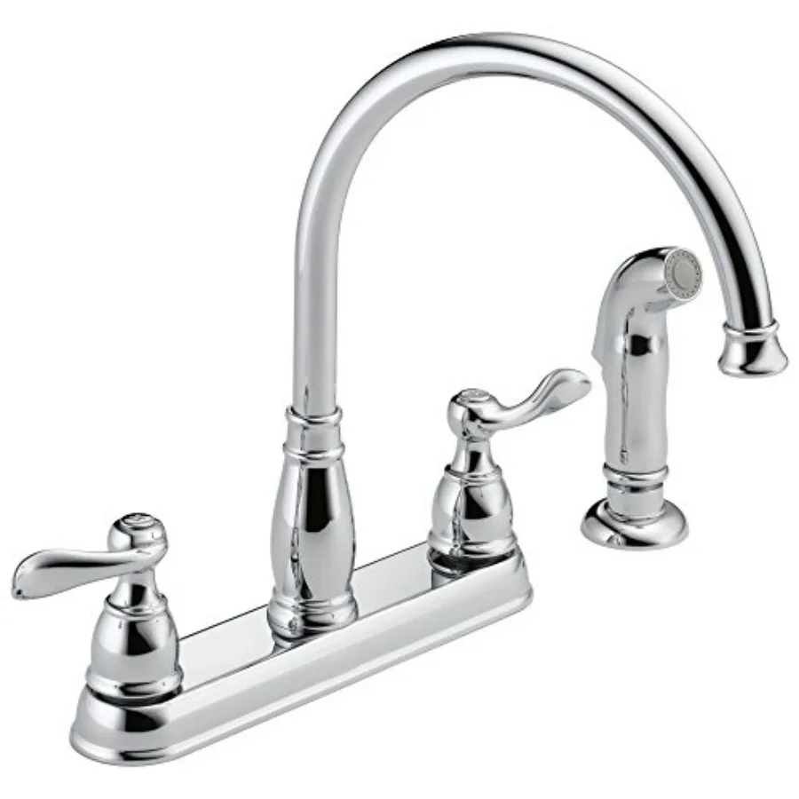 

Windemere Chrome Kitchen Faucet with Side Sprayer Traditional 4 Hole Kitchen Sink Faucet Two-Handle Chrome 21996LF