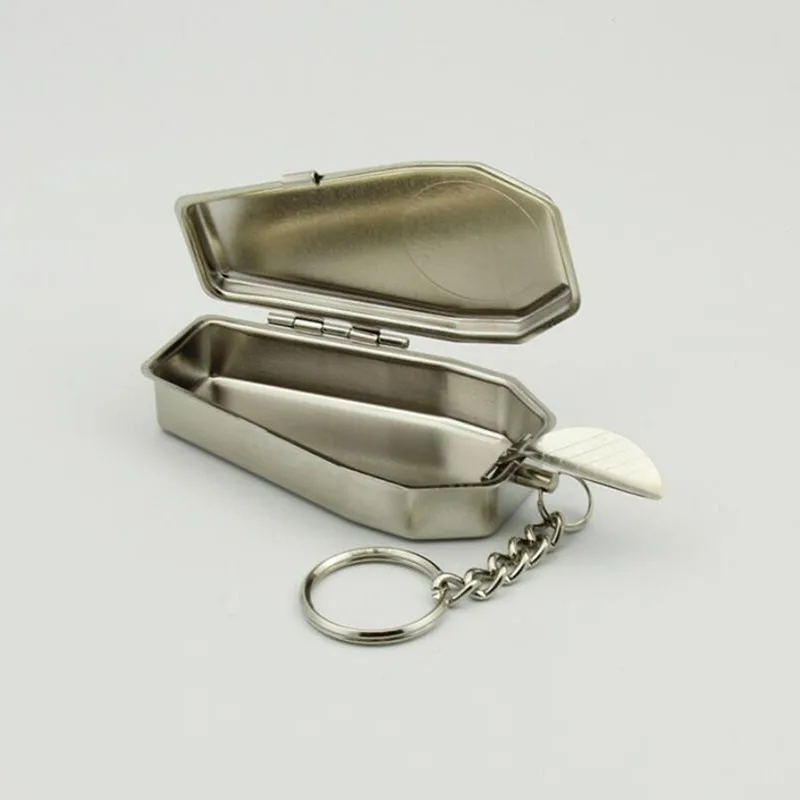 Mini Casket Ashtray with Keychain Stylish Windproof Metal Cool Ashtray Portable Coffin Car Keychain Ash Organizer for Camping