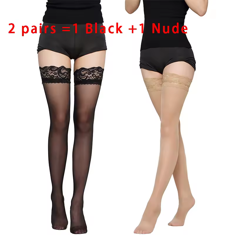 Kave Lace Silicone Anti Slip Thigh Socks Women Black/White Stocking For Women Thigh High Stockings Sexy Long Socks - Image 9