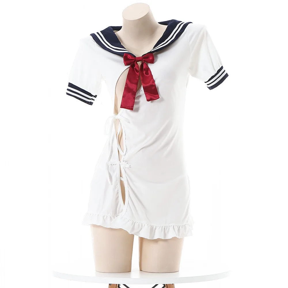 Vestido de vaina de marinero para chica escolar, lencería Sexy, falda con abertura, disfraz erótico atado JK, uniforme de estudiante, juego de rol