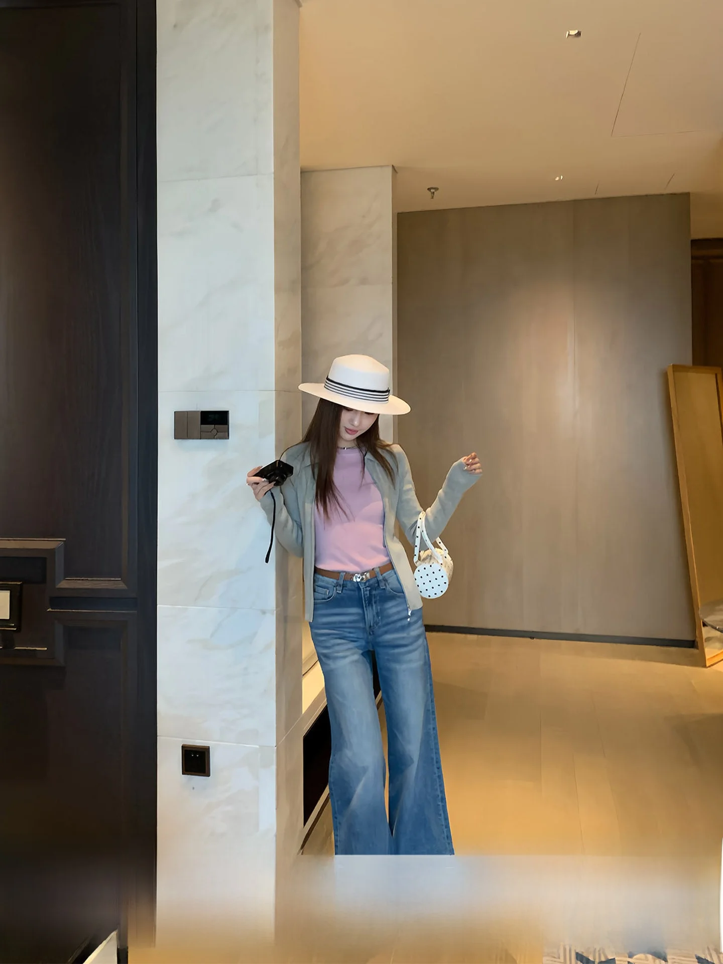 

Retro High Waist Waed Micro Flared Jeans Women's Spring Autumn Straight Elastic Slimming Hoof Pants Orange Tree