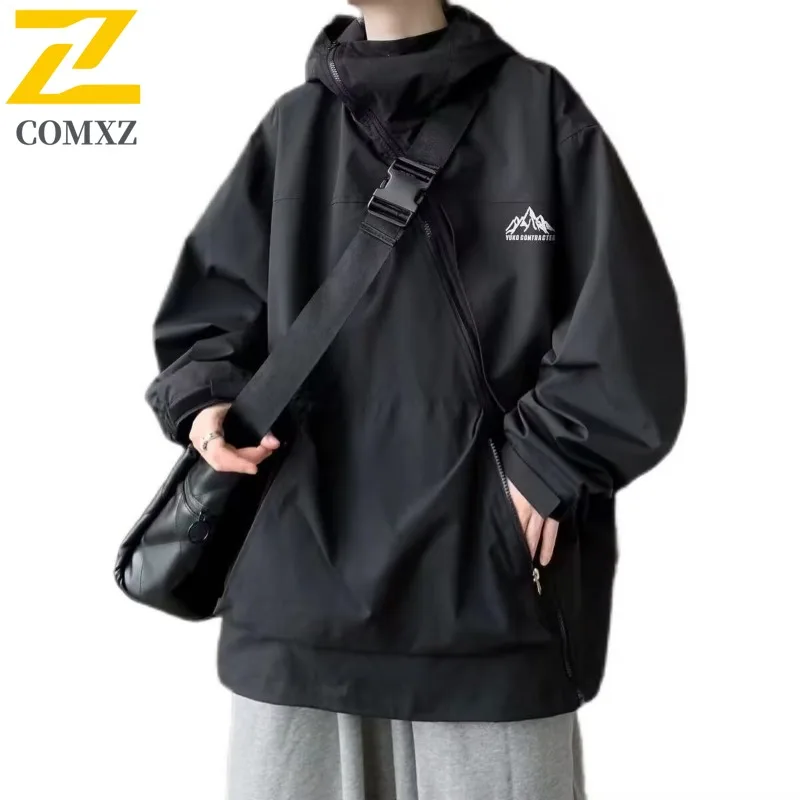 

Couple Fashion Charge Jacket 2025 New Outdoor Hiking Sports Windbreaker Japanese High Collar Hooded Waterproof Men's Jacket 2XL