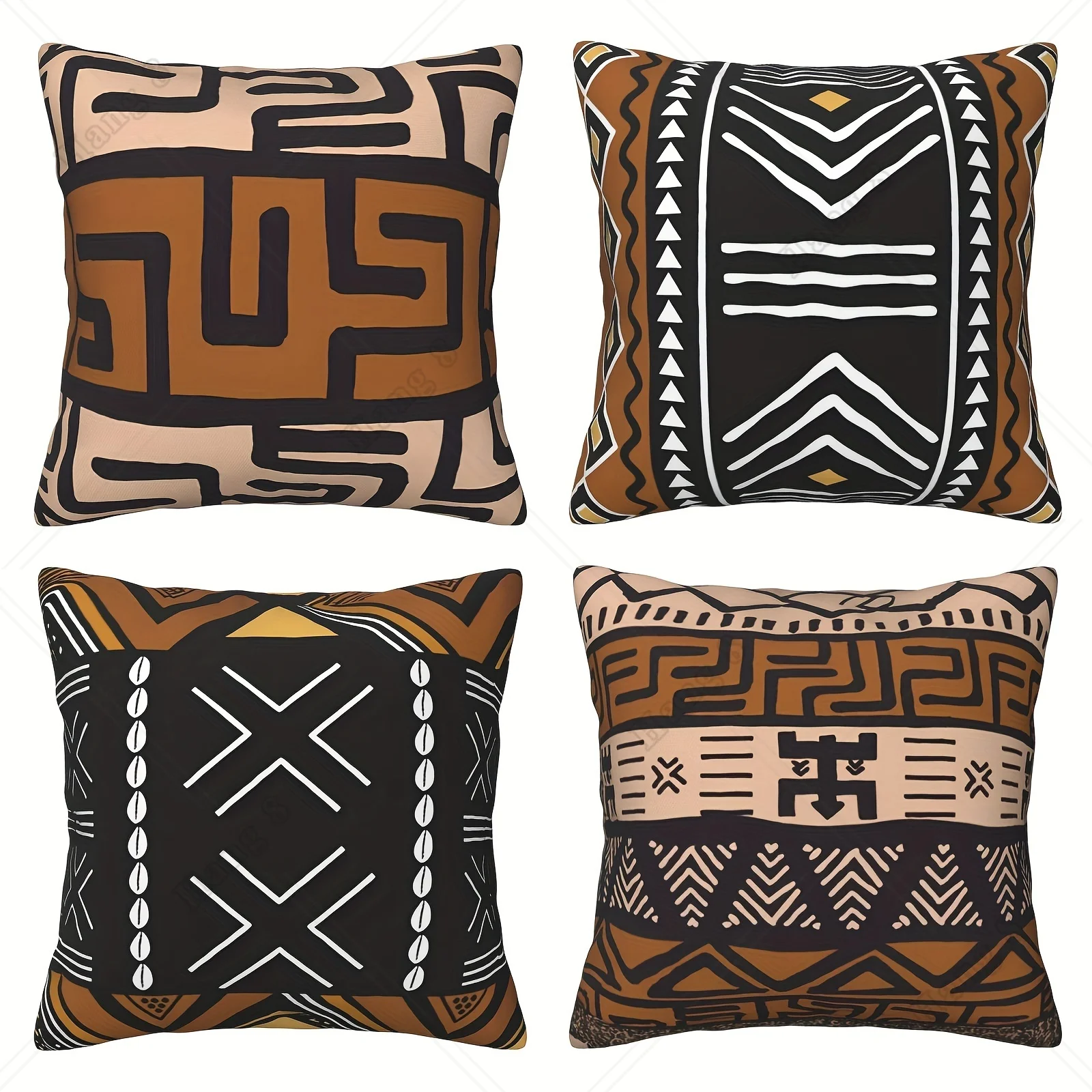 

4pcs Brown Kuba Tribal Mudcloth Throw Pillow Covers Ethnic Boho Decorative Cushion Cases for Chair Couch and Home Outdoor