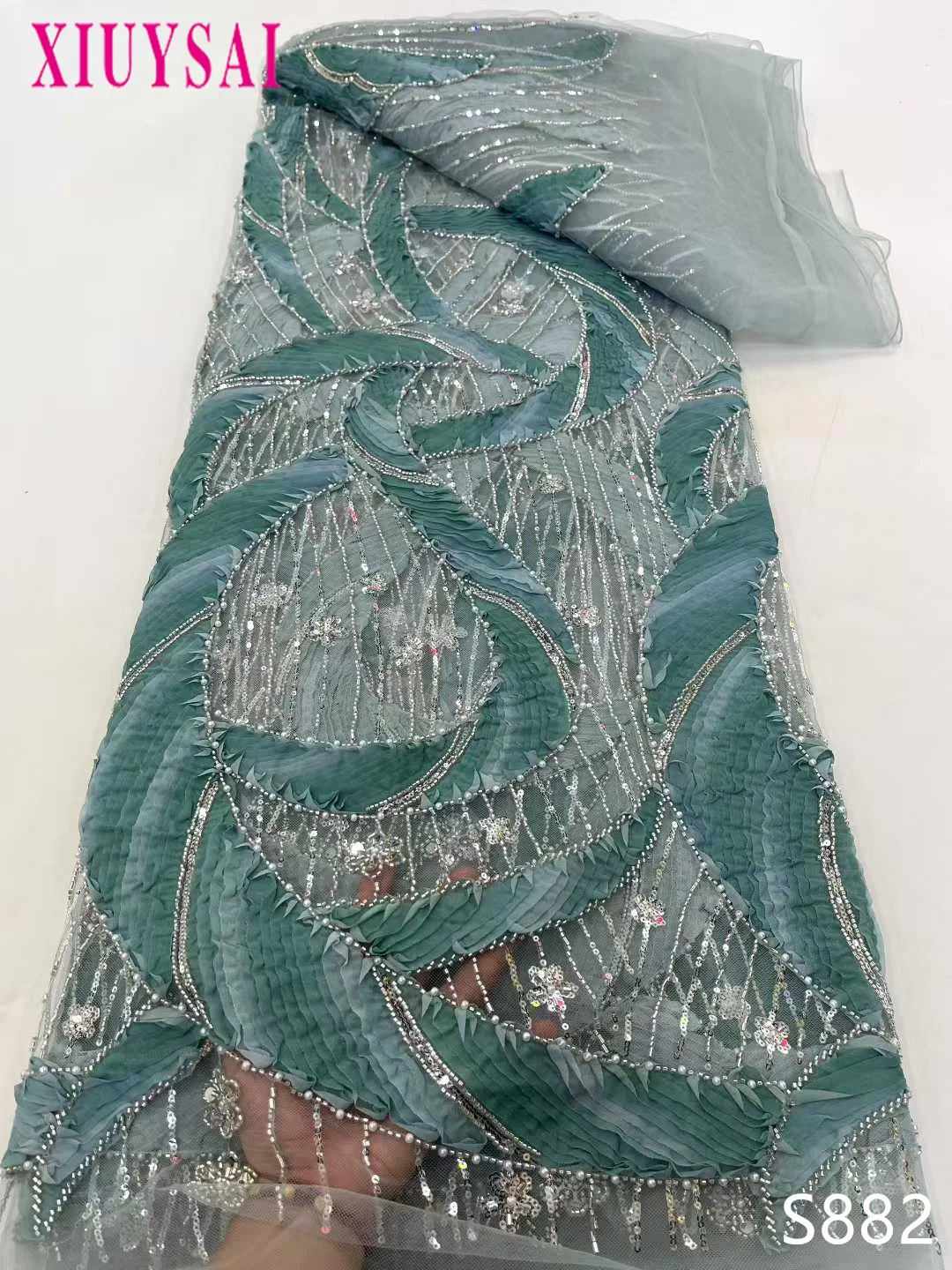 

Высококачественная африканская кружевная ткань 2025, французский 3D цветок, блестки, вышивка бисером, тюль для изготовления праздничных платьев