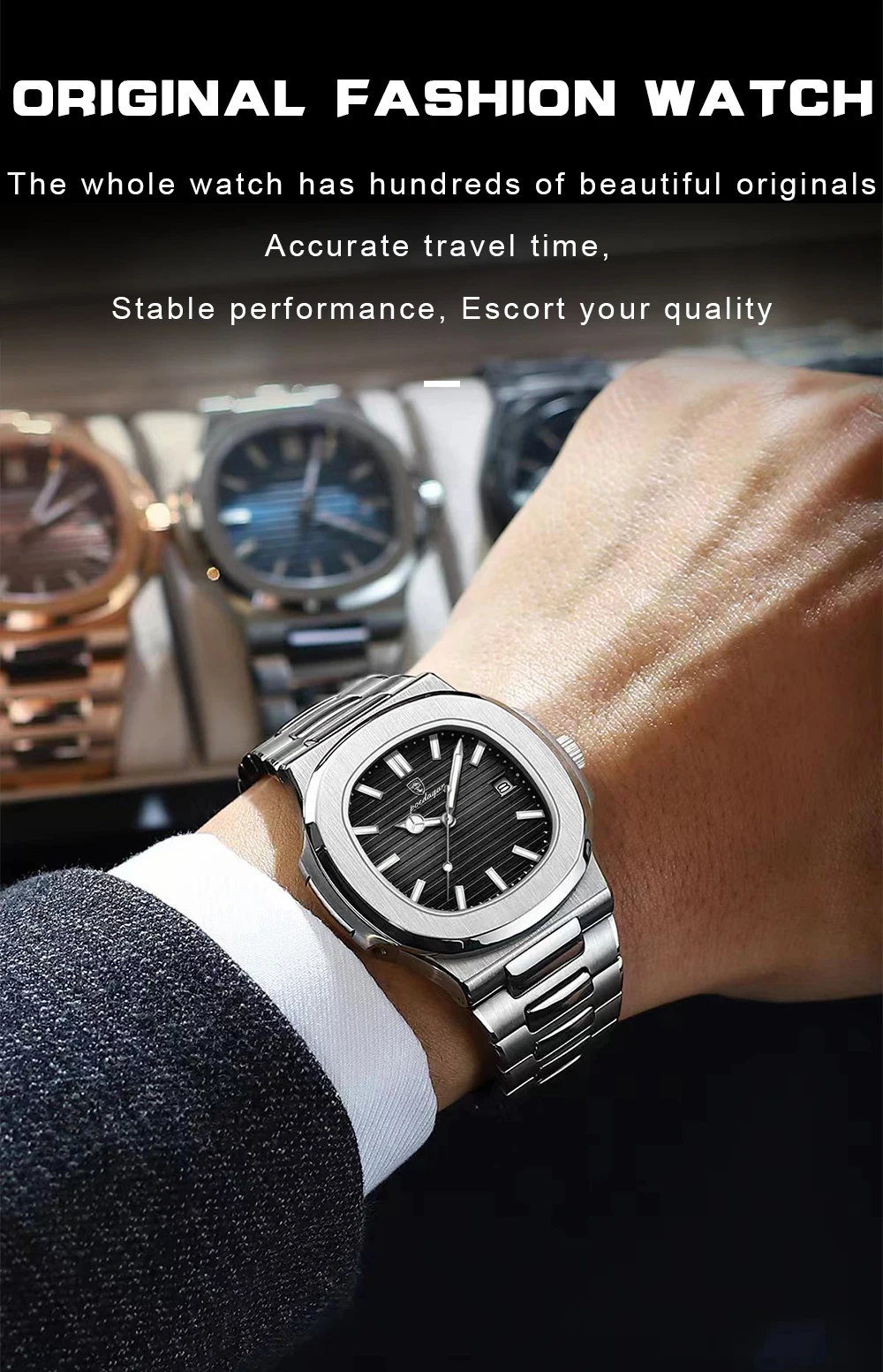 POEDAGAR Original Platz Männer Armbanduhr Datum Wasserdicht Edelstahl Leucht Mann Uhr Mode-Business Quarz herren Uhren – Detail 11