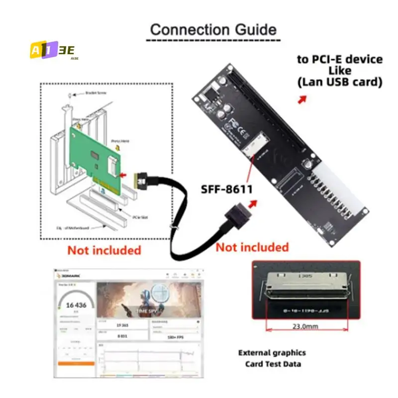 

A13E-Oculink SFF-8612 8X To PCIE X16 PCI-Express Adapter With ATX 24Pin Power Port For Mainboard Graphics Card