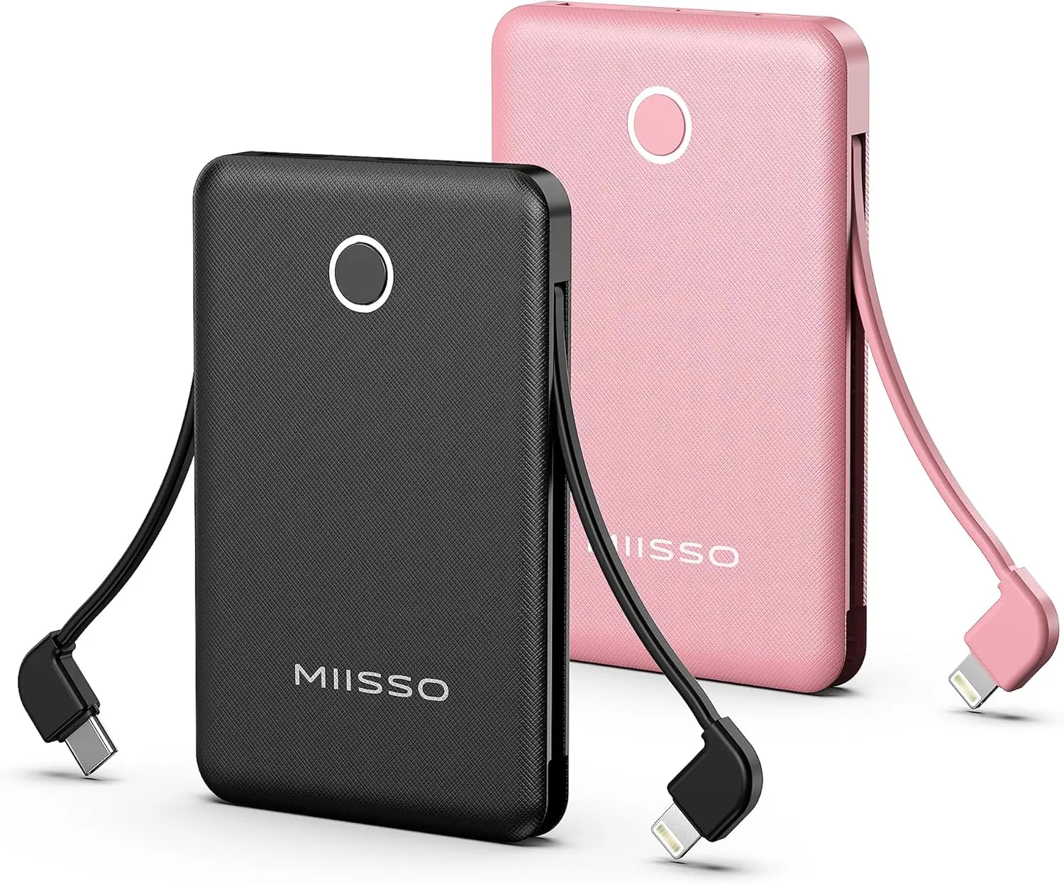 

Ultra-Slim 6000mAh Power Bank with Built-In Cables, Credit Card Size, 3-Device Charging, 2-Pack