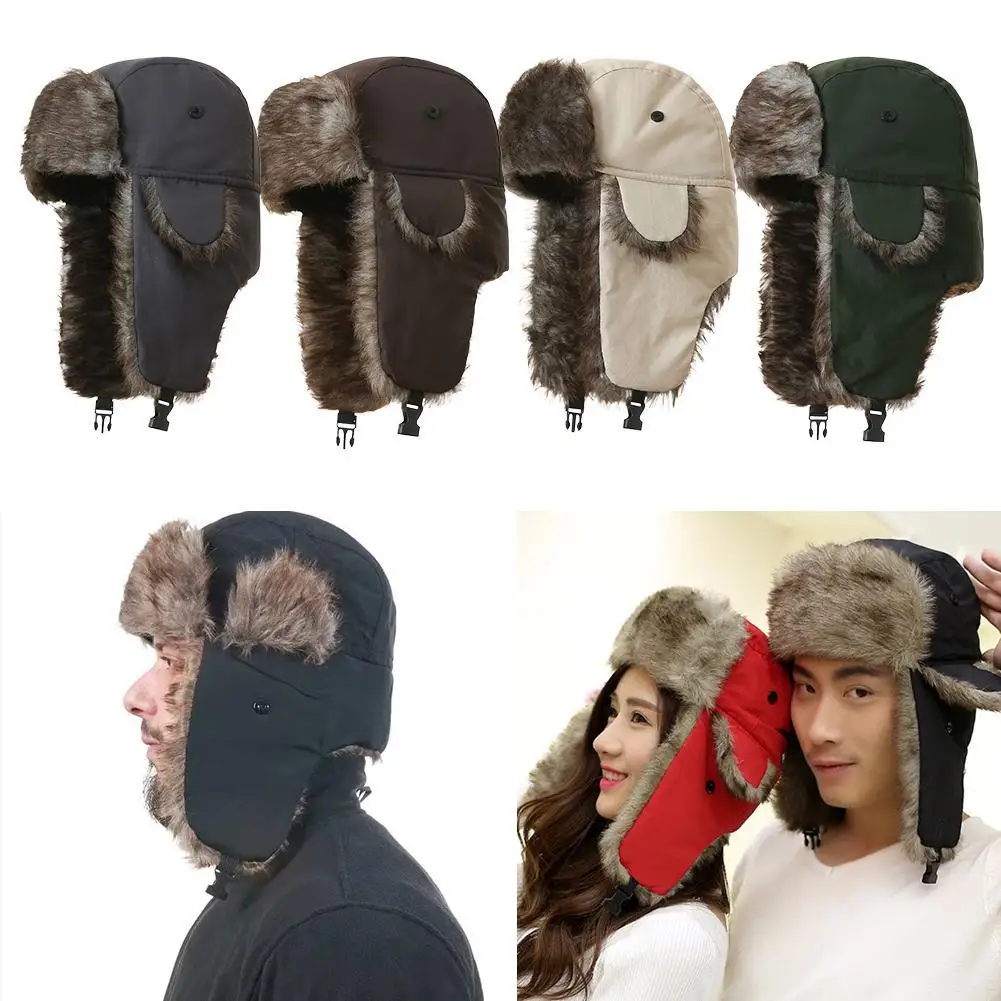 

Ear Protection Lei Feng Hat Trapper Cap Trooper Earflap Winter Flaps Ski Hat New Bomber Hats Ski Hat Faux Fur Hats