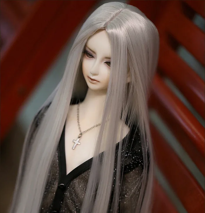 D01-P101 children handmade toy 1/3 1/4 Doll Accessories BJD/SD doll wig Medium long straight hair metal gray 1pcs