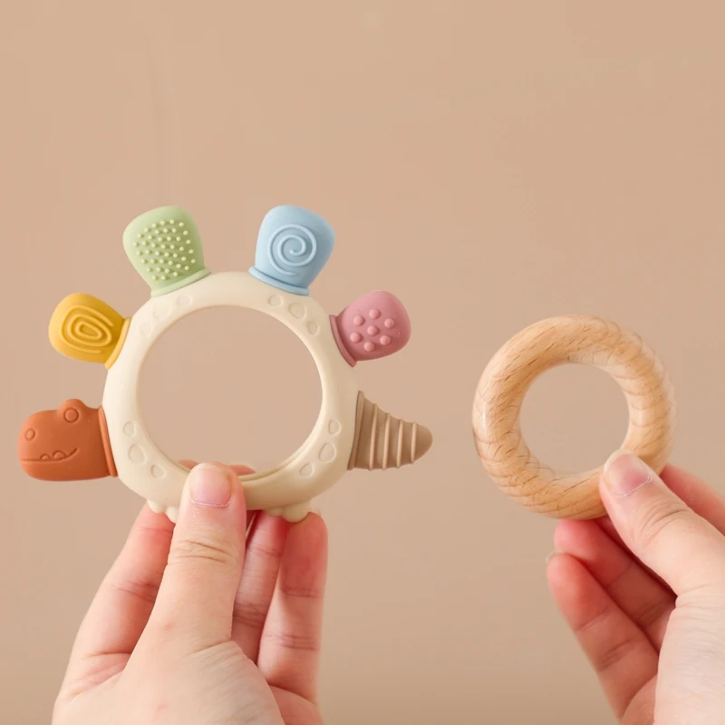 BPA-freier Baby-Dinosaurier-Beißring aus Silikon, sensorisches Spielzeug, leicht zu greifen, Babypflege, lebensmittelechtes Babyspielzeug, Geschenk für Neugeborene, Babyzubehör – Detail 15