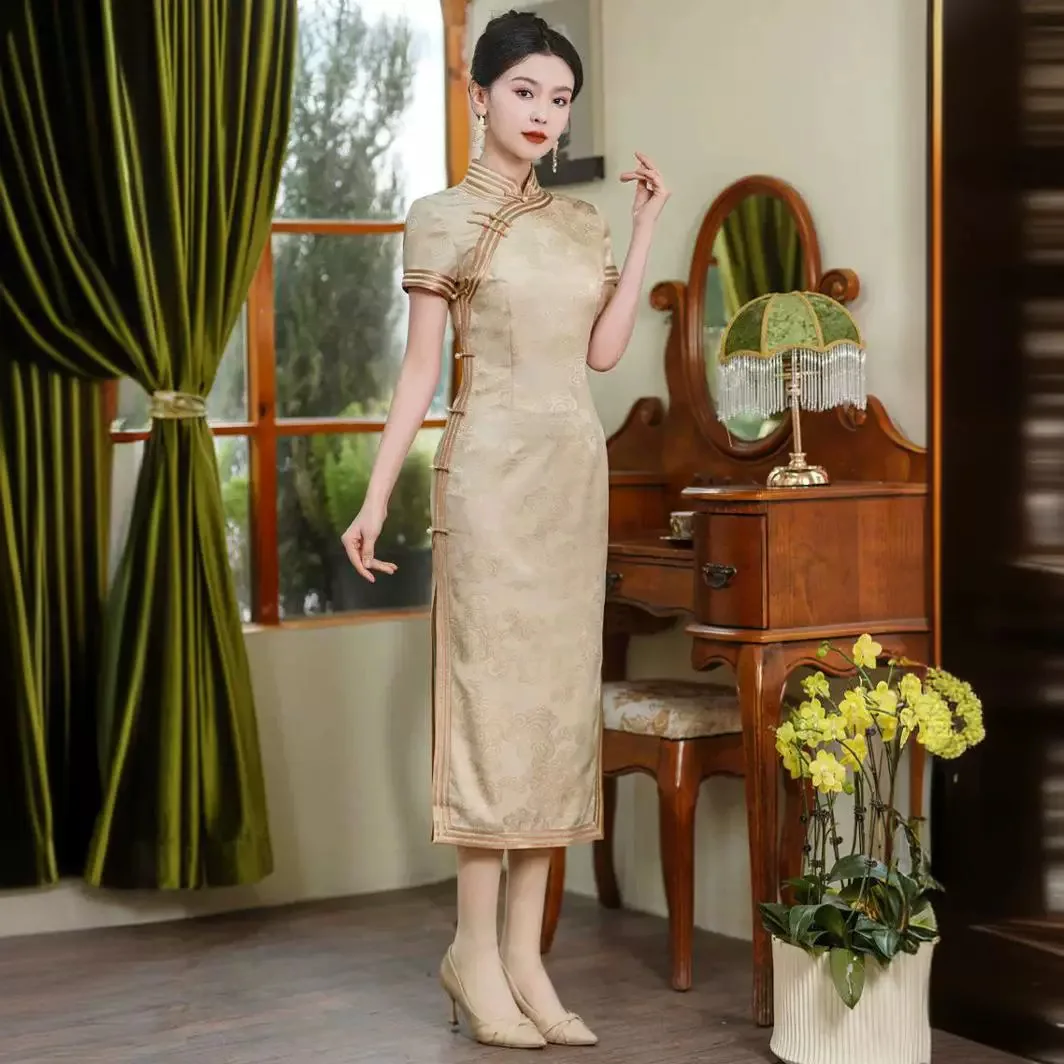 High Quality New Chinese High-End Real Silk Cheongsam Qipao Summer Female 2024 Improved Sense Interwoven Young Style Dress