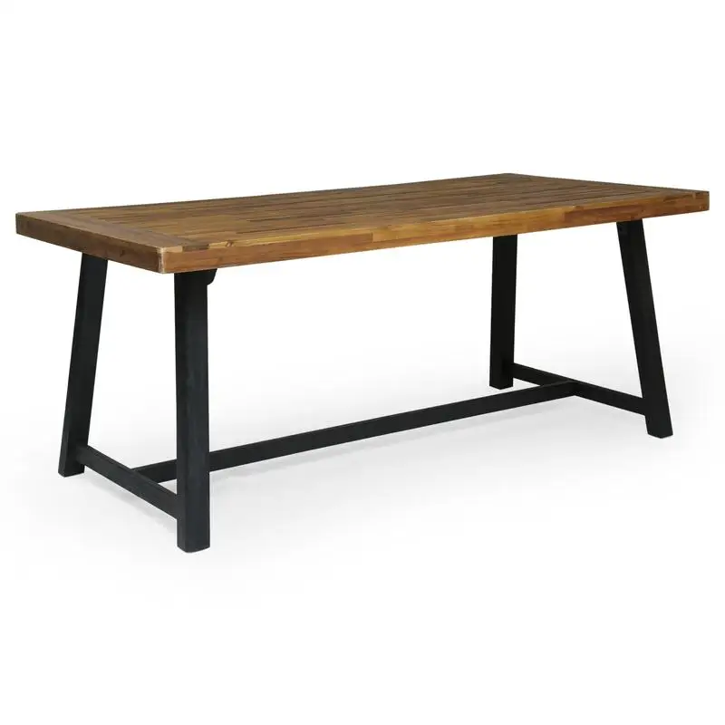 7-teiliges Outdoor-Essset aus Akazienholz mit Stühlen mit Seilrückenlehne, Teakholz- und schwarzem Finish