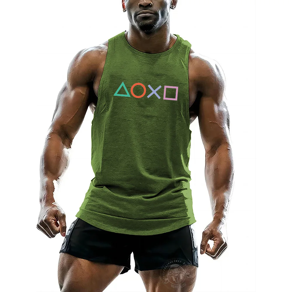 Quick drying and breathable 2D printed men's sleeveless shirt, outdoor sports gym printed multi-color minimalist top Fnaf