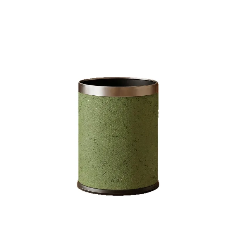 Mid-century Green Faux Leather Trash Can, Large Double Layer Luxury Waste Bin for Living Room Bedroom Home Decor