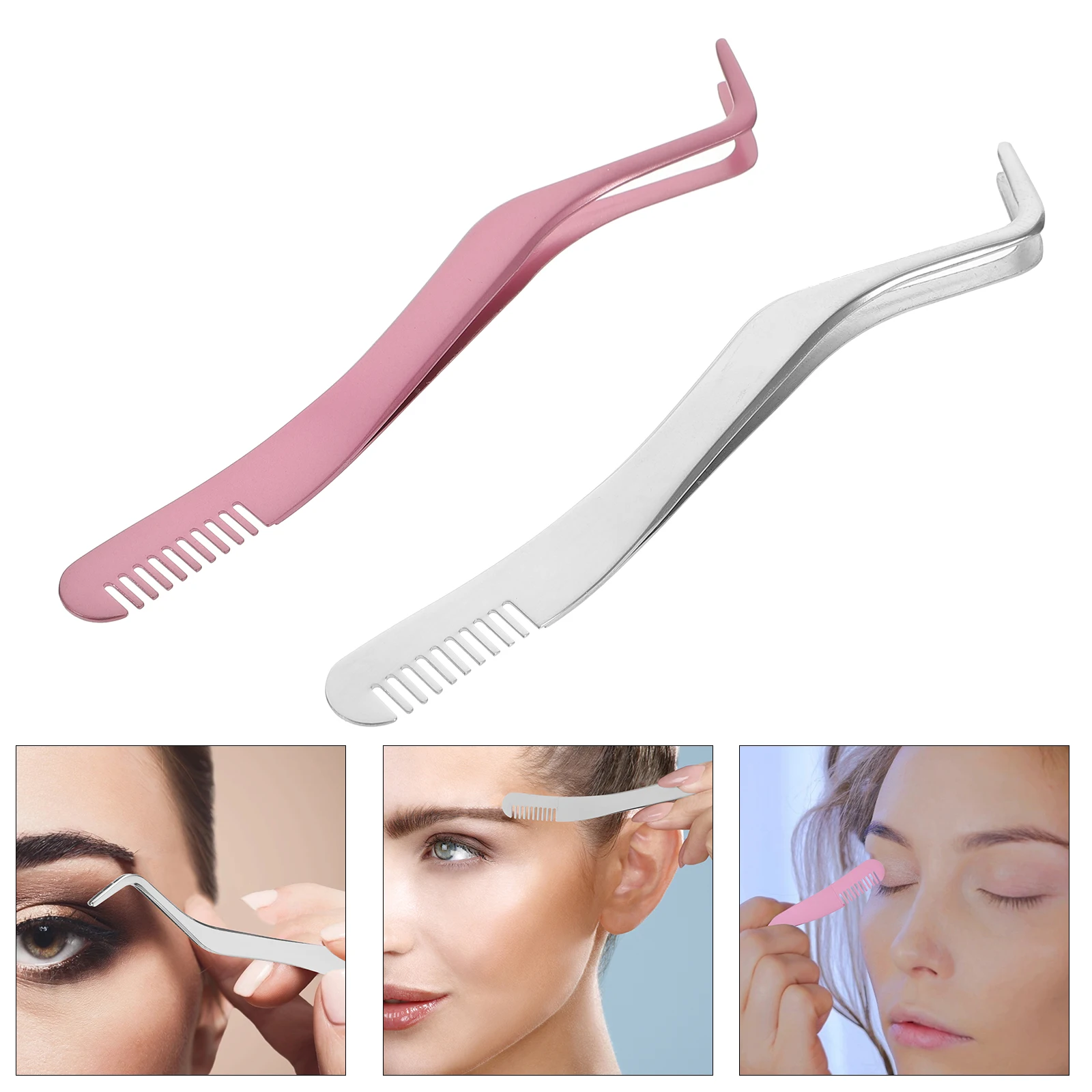 

2pcs Eyelash Stainless Steel Lash Clamp Professional Makeup Tool Pink Eyelash Tweezers Silver False Lashes Repair