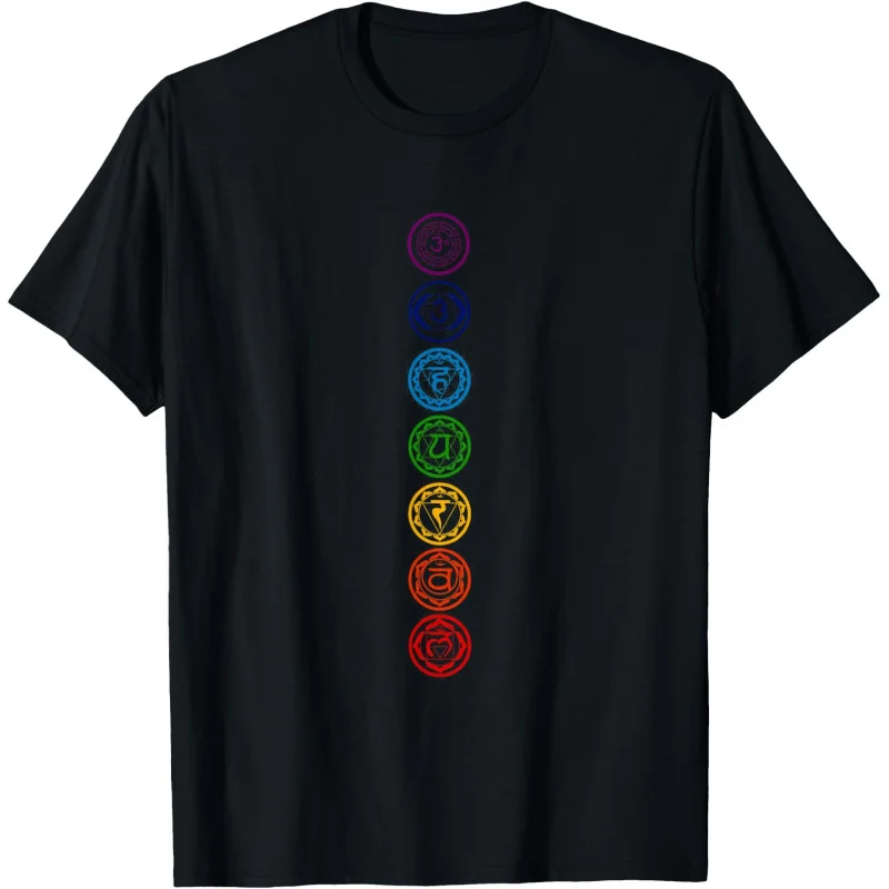 

Chakras Yoga Sacred Geometry OM Namaste Kundalini Meditation Gift T-Shirt 100% cotton Short Sleeve Graphic clothes All size tops