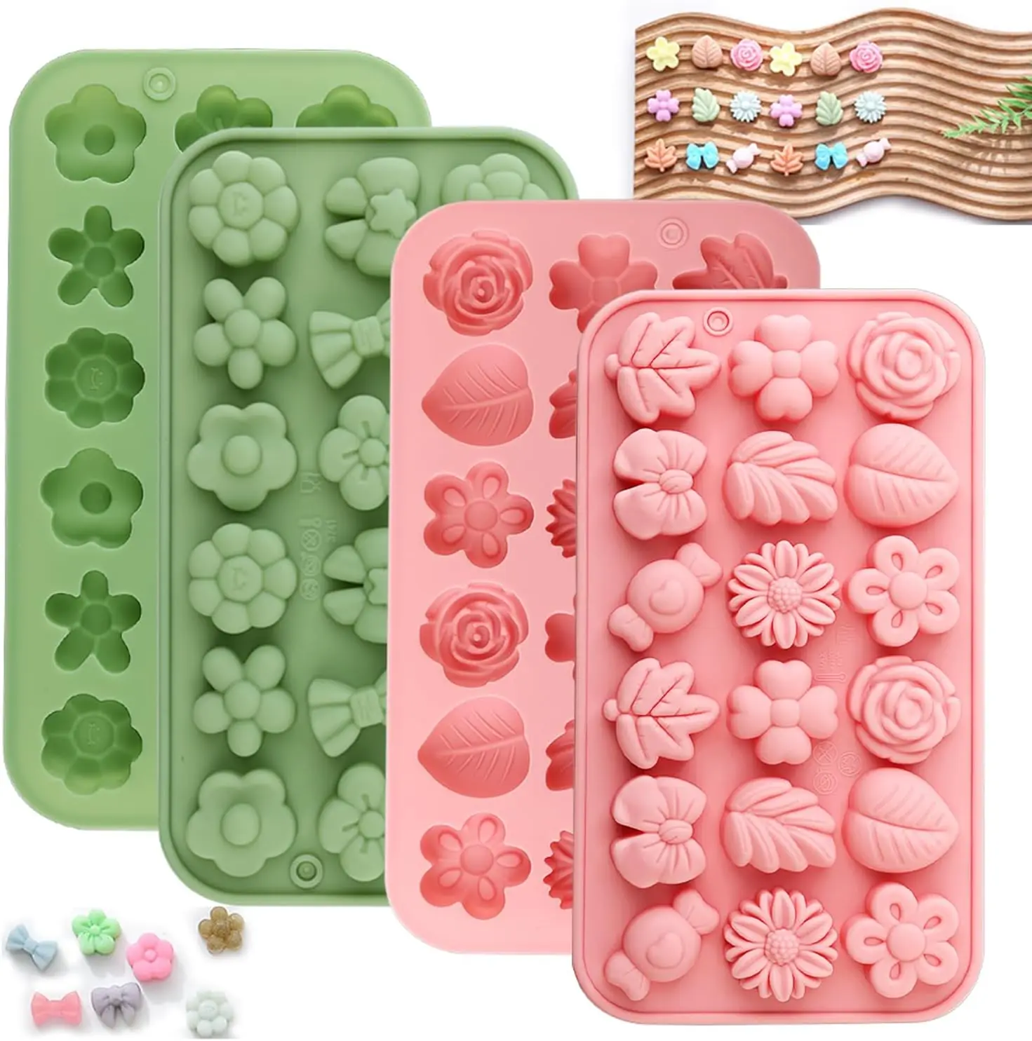 

18 Cavity Flower Shape Silicone Chocolate Candy Molds Set Various Flower & Leaf Molds Cute Candy Cake Decoration Accessories