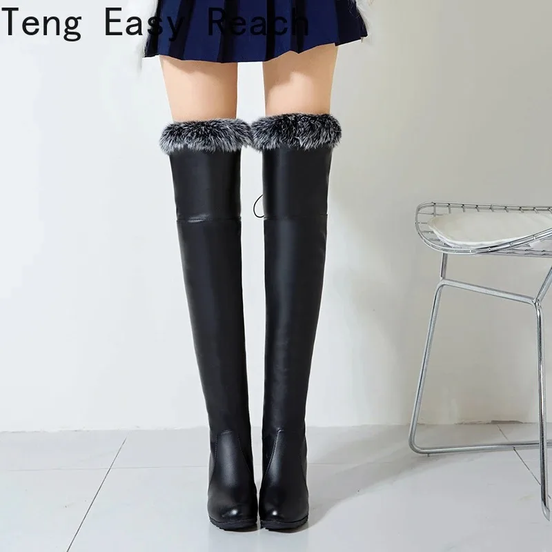 Spring Thigh High Boots Platform Winter 2024 Women Over The Knee Boots Suede Long Boots High Heels Fur Plush Wedge Shoes Woman