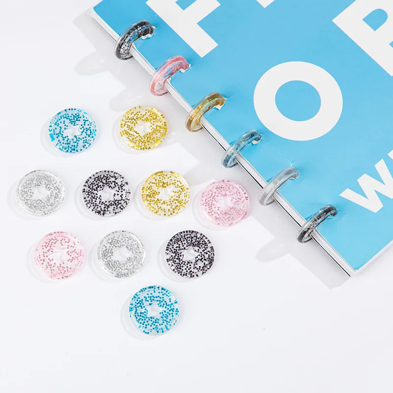 26mm Glitter Sequin Five-Pointed Star Notebook Mushroom Hole Button Loose-Leaf Coil 360° Turn-Over Disc Buckle