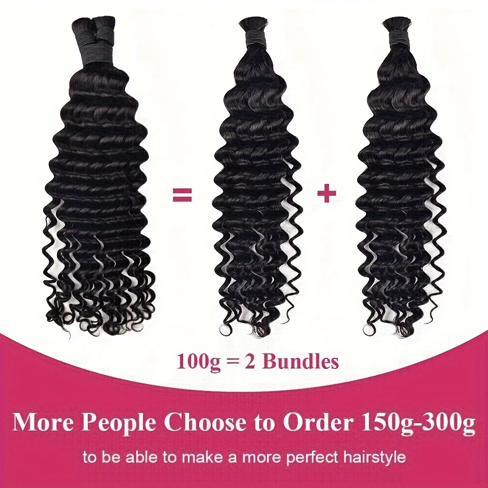 20inch Deep Wave Bulk Human Hair Braiding Hair 100 percent Human Hair Unprocessed Brazilian Virgin Hair for Human Hair Extension