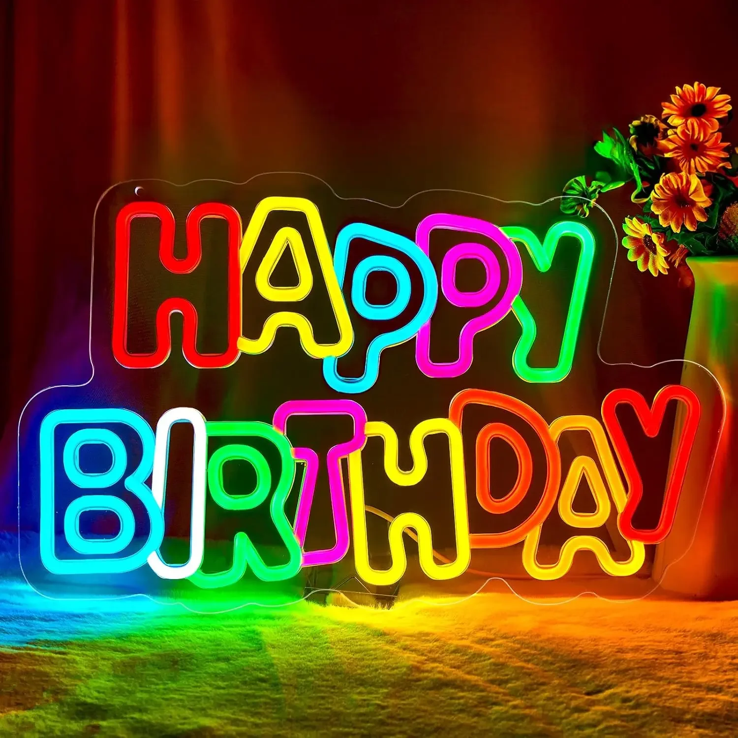 

Неоновая вывеска «С Днем Рождения» с регулируемой яркостью, светодиодная неоновая лампа для дня рождения, детской комнаты, гостиной, спальни, праздничного декора, украшения стены