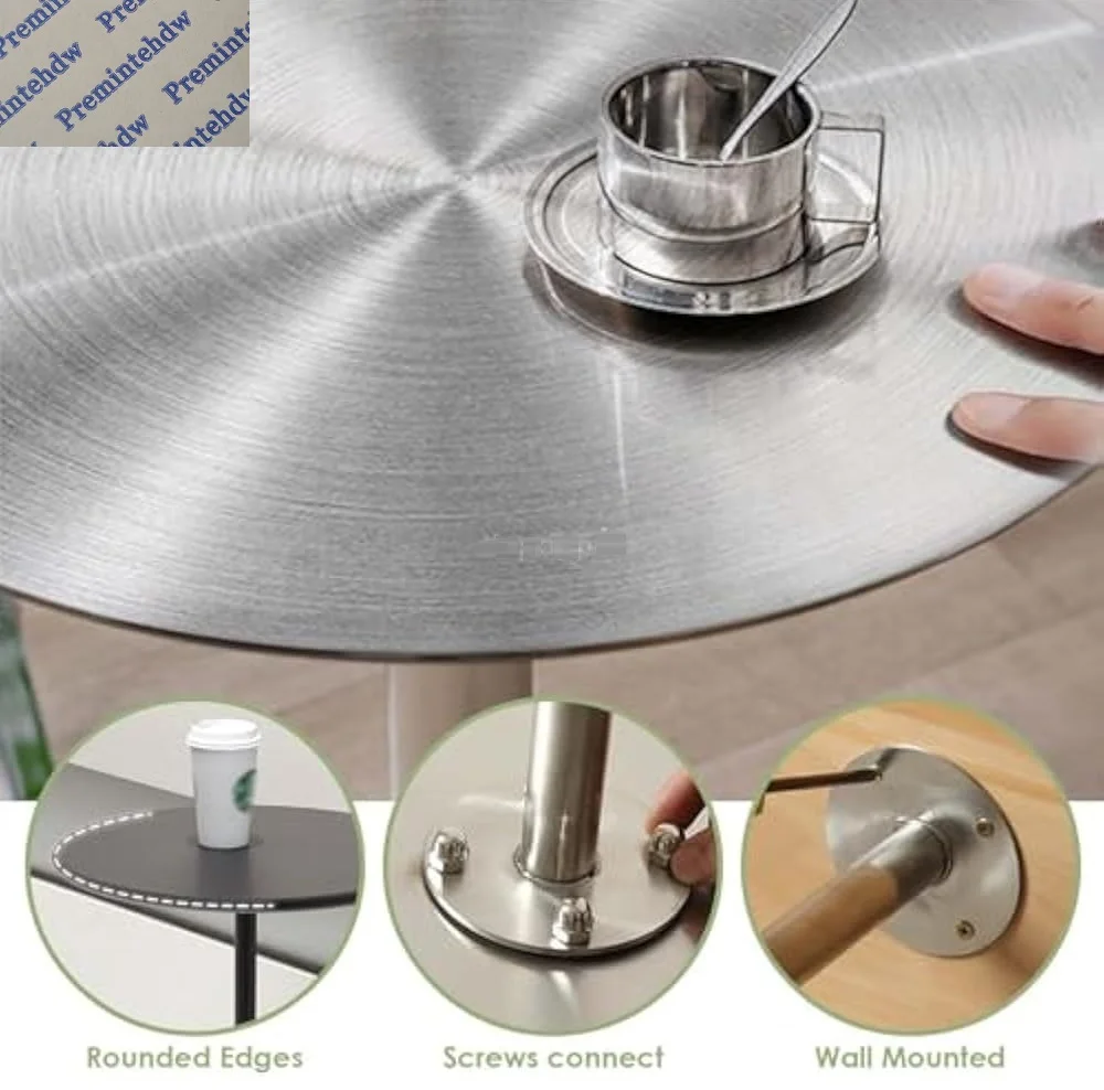 1Pc Stainless Steel Round Wall Mounted Coffee Table L Straight Stand Pub Salon Serving Worktop