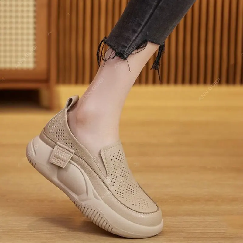 Autumn New Women's Genuine Leather Sneakers Platform Shoes Female Wedges Flat Shoes Lady Comfort Non-slip Casual Shoes