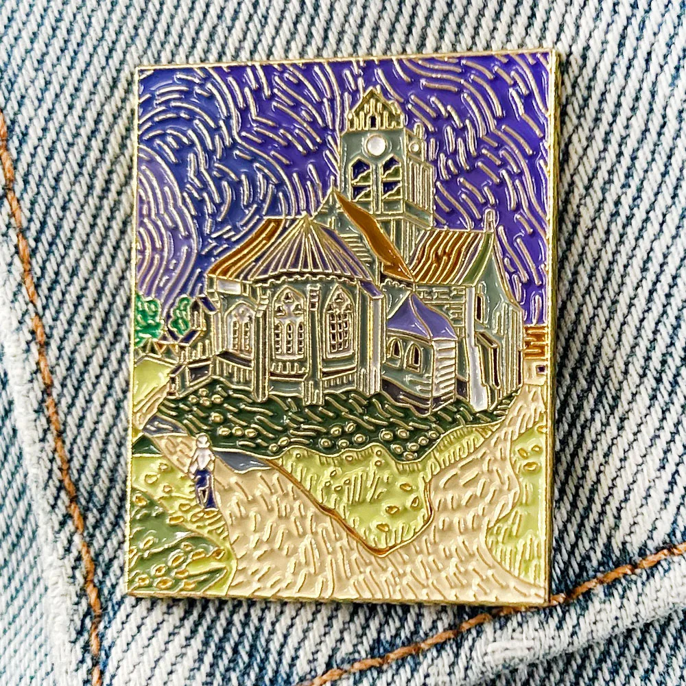 The Church At Auvers Badge Vincent Van Gogh 80s Art Oil Painting Enamel Pin Fashion Decoration Elegant Gift