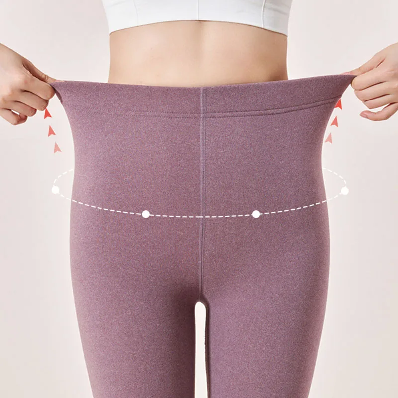 النساء زائد المخملية طماق الصلبة الأساسية مطاطا ضيق الصوف الدفء الدافئة الخريف السراويل عالية الخصر سميكة السراويل الحرارية #3