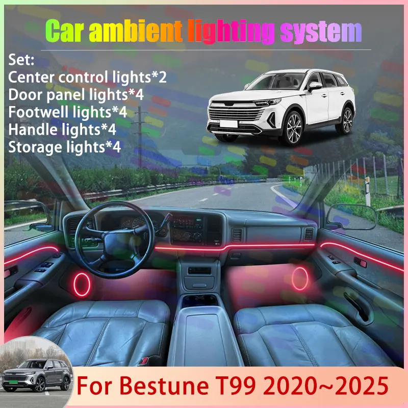 For Bestune T99 2020~2025 2021 2022 2023 2024 SUV 2/24 in 1 Car Atmosphere Light Lamp RGB Shade Ensemble Streamer Atmosphere Set