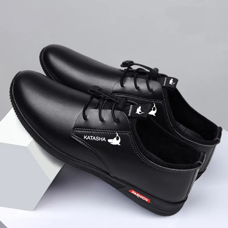 2024Men Casual Shoes Fashion Classic Pu Leather Shoes Black Hot Sale Breathable Business Lace-Up Men Shoes