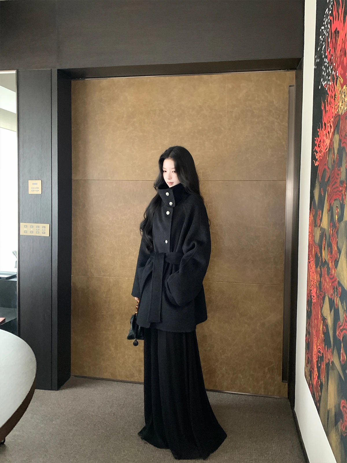 Iceollovy Woolen Short Double-Sided Tweed Jacket Women's Autumn Winter Fashion Simple Style Stand Collar Thickened Outerwear