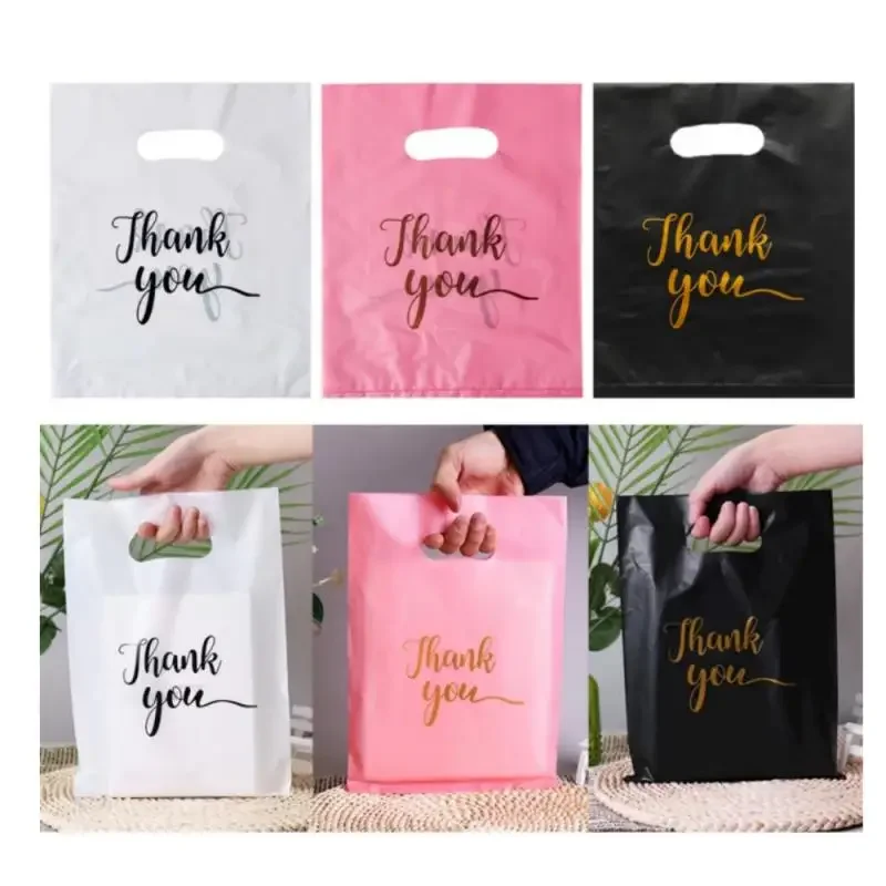 50Pcs Thank You Gift Bag Plastic Wedding Birthday Party Treat Bag Favor Small Business Shopping Candy Cookie Packaging XMAS