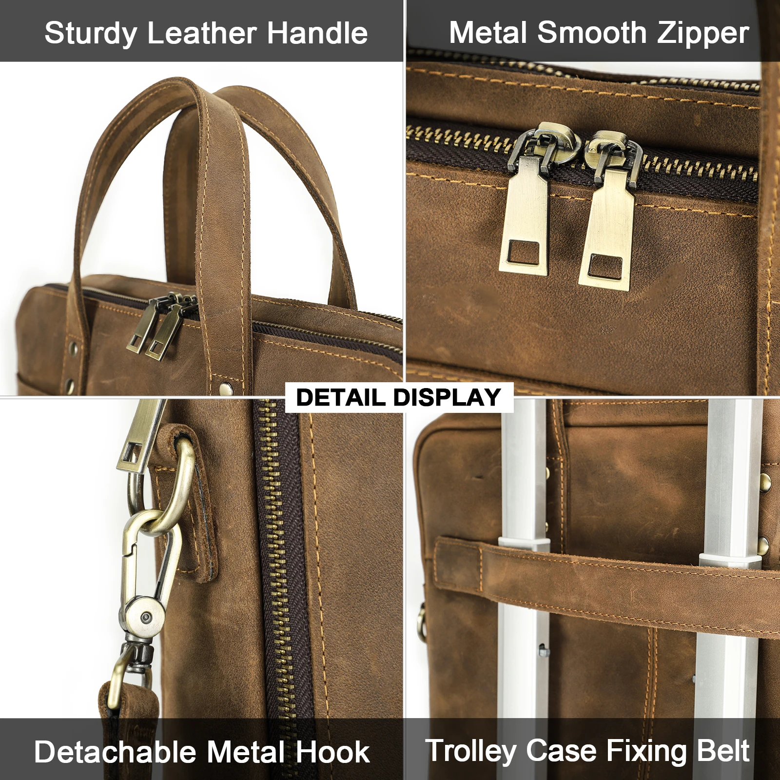 Luxury Genuine Crazy Horse Leather Men Briefcase Laptop Bag 14\'\' Portfolio Business Crossbody Bag Male Document Office Handbag