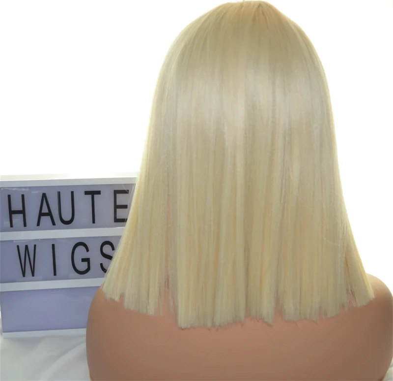 Perruque blonde Bob courte avec frange pour femme, perruques avant en dentelle transparente HD, cheveux humains raides, 613 vrais cheveux humains, 13x4, 100% ennuyeux