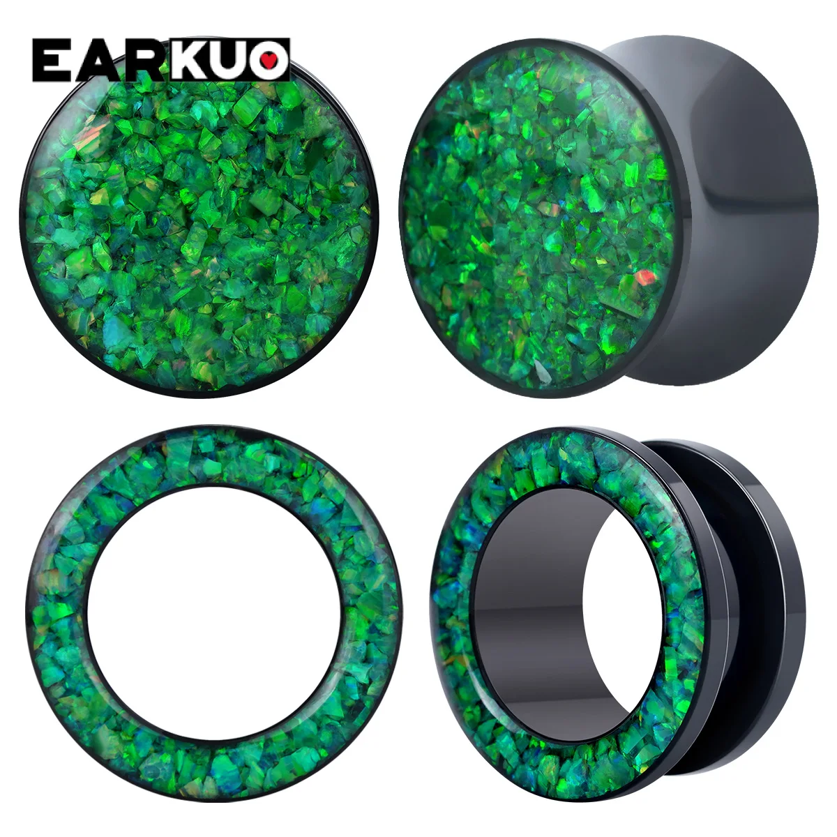 

2Pcs Green Opal Inlaid Ear Tunnels Stainless Steel Plugs Gauges Hypoallergenic Ear Stretcher Expander Body Piercing Jewelry