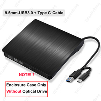 Portable USB 3.0/USB 3.0 + Type-C Slim DVD External Enclosure 9.5mm/12.7mm USB To SSD Caddy Mobile Enclosure For Laptop Notebook