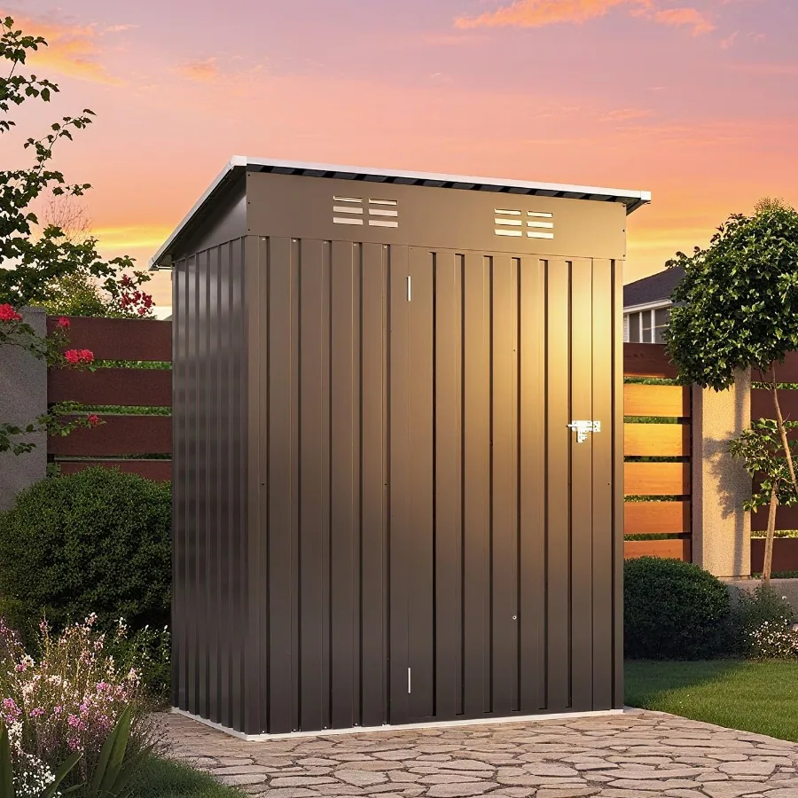 سقيفة تخزين خارجية 5 × 3 أقدام سقيفة أدوات حديقة معدنية مع سقف قابل للقفل أبواب مناسبة لجميع الأحوال الجوية سقيفة دراجة سهلة التجميع f #1